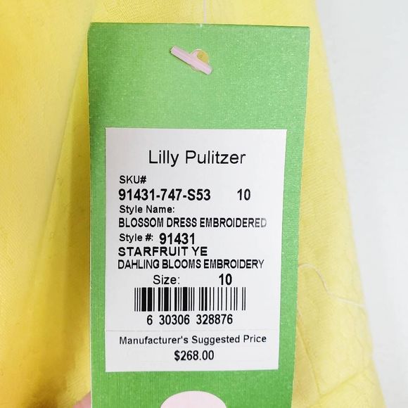 LILLY PULITZER Golden Yellow Dahling Blooms Blossom Embroidered Dress Size: 10 - Picture 7 of 11